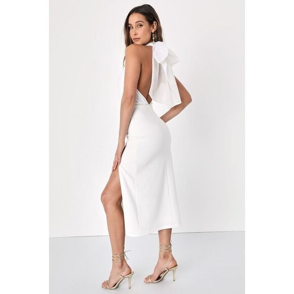 Lulus Dresses & Skirts - Lulus Glamorous Promise White Organza Halter Bodycon Midi Dress - Size M